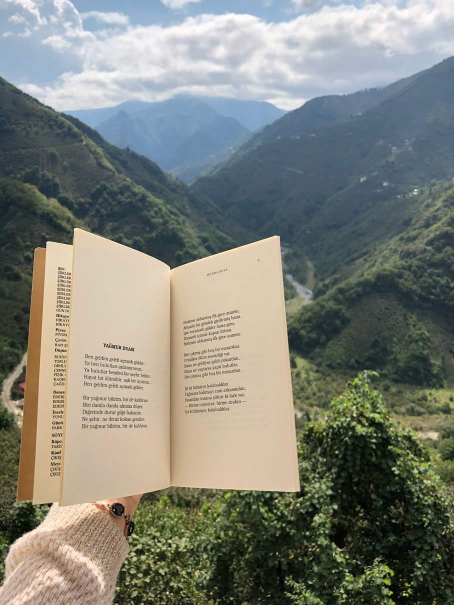 Person in the Mountain Holding a Book 